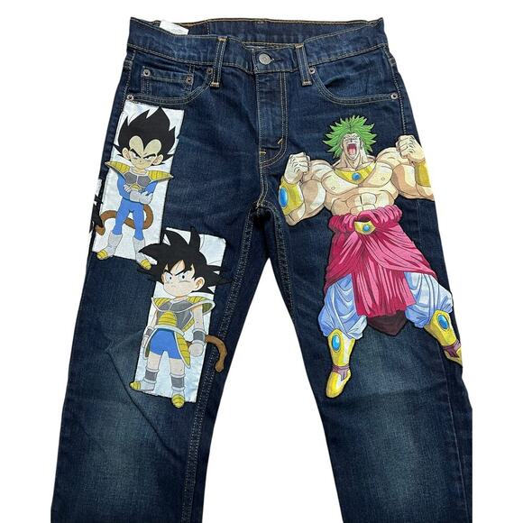 Levi’s 511 Men’s Custom One Of A‎ Kind Dragon Ball Z Goku & Vegeta Jeans - 30X32 - Picture 1 of 8